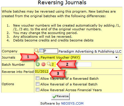 Reversing Journals - NEOSYS User Support Wiki